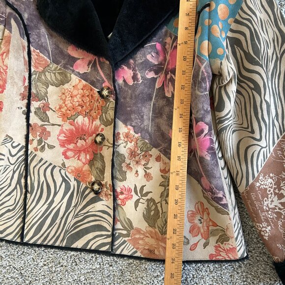 Weavz Women's Size L Patchwork Jacket Fleece Lining Colorful Floral & Zebra Prin - Picture 11 of 13